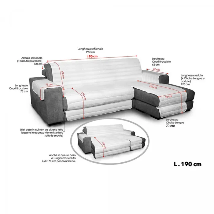 Copridivano Trapuntato in Microfibra con Penisola Sinistra Blu Scuro - immagine 3