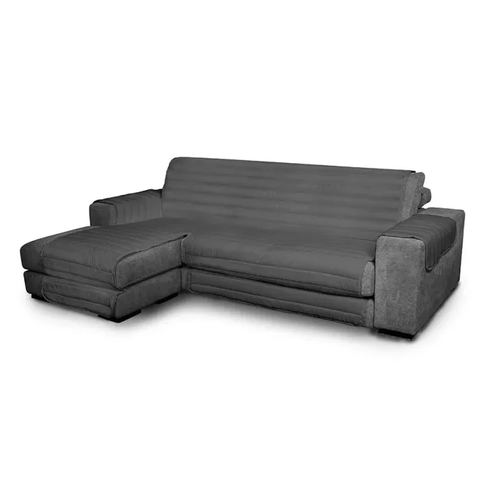 Copridivano Trapuntato in Microfibra con Penisola Sinistra Fumo