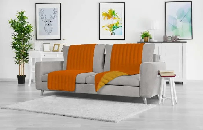 Copriseduta Divano Trapuntato in Microfibra Doubleface Arancio/Giallo - immagine 2