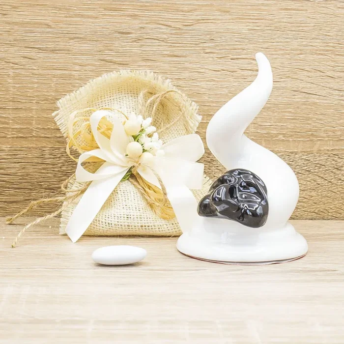 Corno Bianco con Maschera Pulcinella Bella Napoli - immagine 2