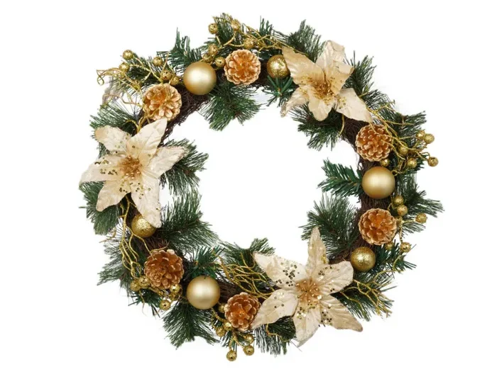 Corona Natalizia Artificiale Ø41 cm con Bacche e Palline Oro - immagine 2