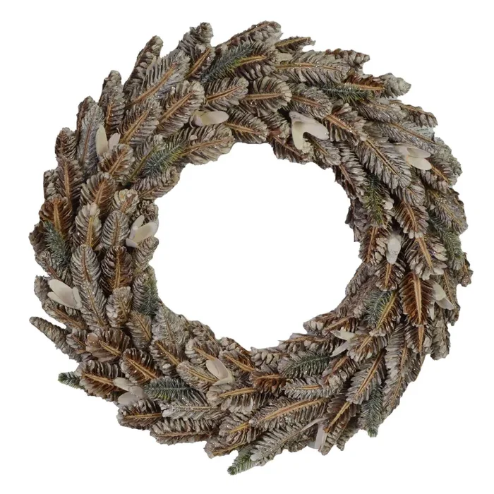 Coroncina con foglie marrone glitter cm Ø45xh8