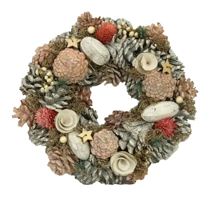 Coroncina con pigne rosa cm Ø30xh7,5