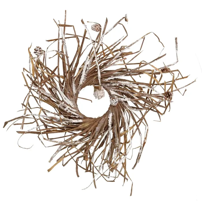 Coroncina rattan innevato rami con pigne marrone cm Ø50×4