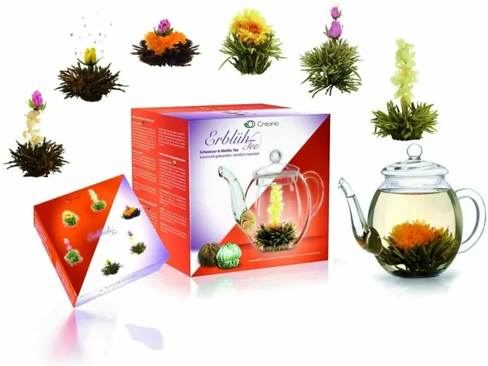 Creano – un mix di tè fiori – Set regalo „Fior Tè“ con bricco vetro…