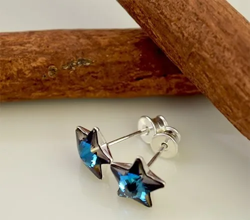 Crystals & Stones, meravigliosi orecchini a stella in argento Bermuda Blue - immagine 2