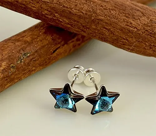 Crystals & Stones, meravigliosi orecchini a stella in argento Bermuda Blue - immagine 3