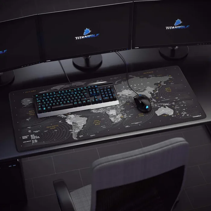 CSL-Computer TITANWOLF – Tappetino per mouse XXL Speed Gaming Titanwolf mappa del mondo 900 x 400 mm – XXL Mousepad – Sottomano grande dimensione – migliora la precisione e la velocità - immagine 2