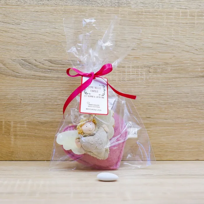 Cuore Fucsia Profumato, Angioletto e Sacchetto con Rose Beccalli for Life - immagine 2