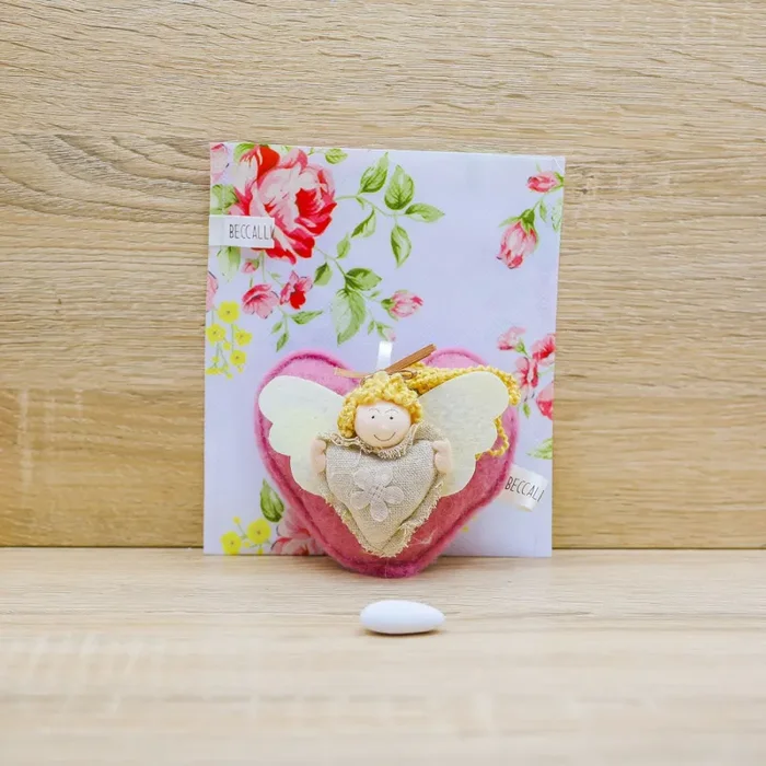 Cuore Fucsia Profumato, Angioletto e Sacchetto con Rose Beccalli for Life - immagine 3