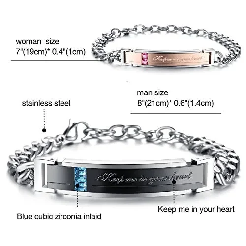 Cupimatch Coppia Lovers Braccialetto Bracciale Acciaio Inossidabile Keep Me… - immagine 2