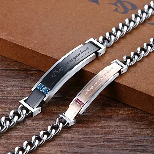 Cupimatch Coppia Lovers Braccialetto Bracciale Acciaio Inossidabile Keep Me… - immagine 3