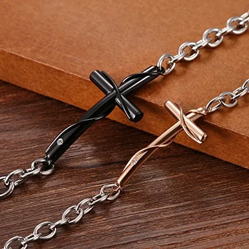 Cupimatch Coppia Lovers Braccialetto Bracciale Acciaio Inox Croce Nero Oro(1… - immagine 3