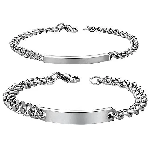 Cupimatch Coppia Lovers Braccialetto Bracciale Acciaio Inox Liscio Regalo…