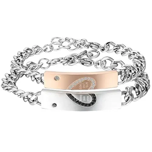 Cupimatch Coppia Lovers Braccialetto Bracciale Acciaio Inox Puzzle Cuore… In saldo