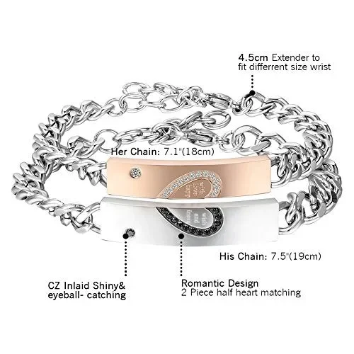 Cupimatch Coppia Lovers Braccialetto Bracciale Acciaio Inox Puzzle Cuore… In saldo - immagine 2