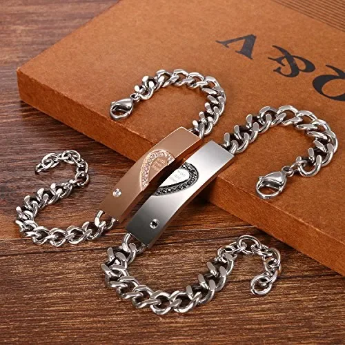 Cupimatch Coppia Lovers Braccialetto Bracciale Acciaio Inox Puzzle Cuore… In saldo - immagine 3