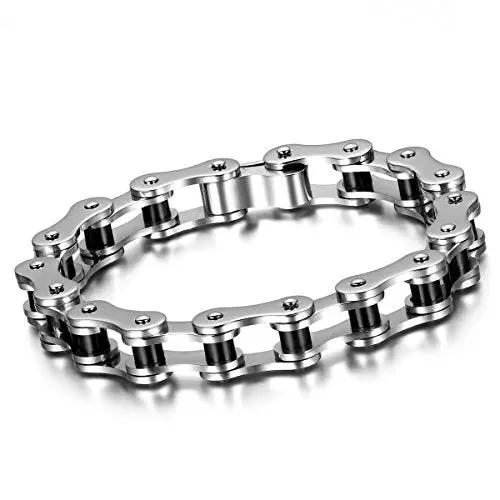 Cupimatch Uomo Braccialetto Bracciale Catena Bici Acciaio Inossidabile Nero… Fornitura