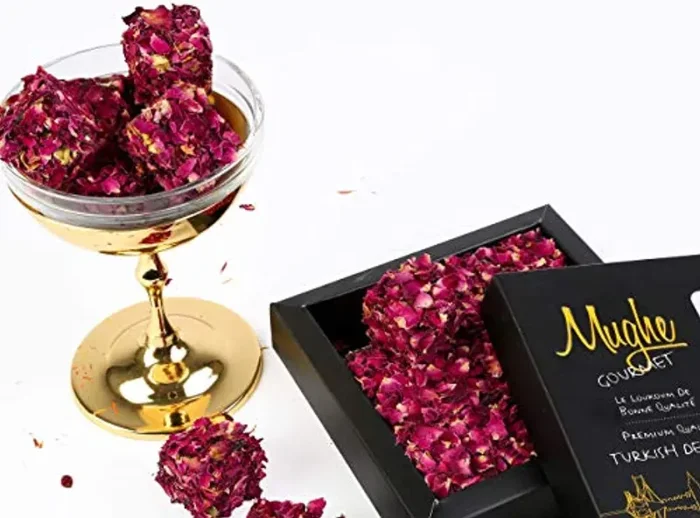Delizia turca di lusso Pistacchio Petalo di rosa Sapore di melograno, Regali per compleanno, Padre, Madre, Confezione regalo Lokum di Pasqua (Pistacchio di petali di rosa) 370g – MUGHE GOURMET - immagine 2