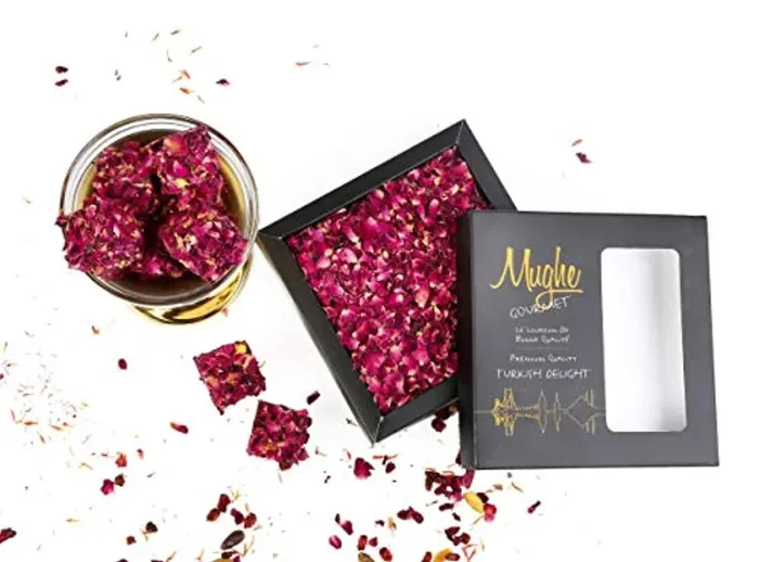 Delizia turca di lusso Pistacchio Petalo di rosa Sapore di melograno, Regali per compleanno, Padre, Madre, Confezione regalo Lokum di Pasqua (Pistacchio di petali di rosa) 370g – MUGHE GOURMET - immagine 3