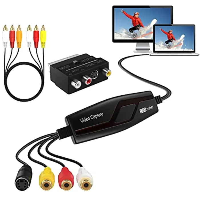 DIGITNOW!Grabber Video Scheda di Acquisizione Video USB, Trasferisce Convertitore Analogico Hi8 VHS in DVD Digitale per Windows 10/Mac,Capture Video con Adattatore Scart / AV