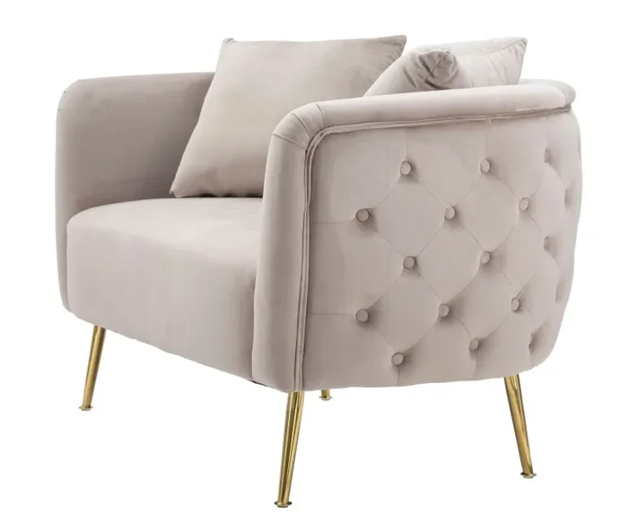 Divanetto Bucarest Grigio 127x74x73 cm Legno e Spugna e Tessuto e Metallo Grigio e Oro - immagine 3