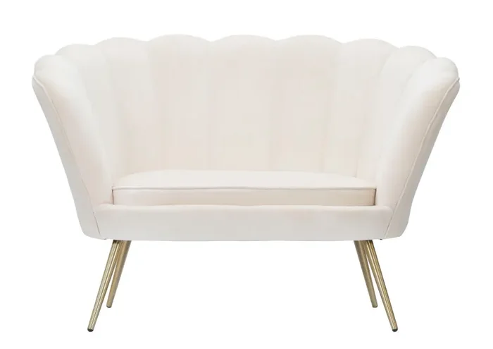 Divanetto Vienna Crema 130x74x84 cm Spugna e Tessuto e Metallo Bianco e Oro - immagine 2