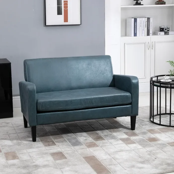 Divano 2 Posti 122x72x74 cm in Tessuto Grigio-Azzurro - immagine 2