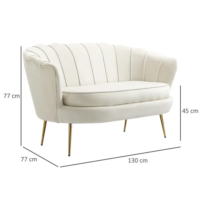 Divano 2 Posti 130x77x77 cm in Velluto Crema - immagine 3