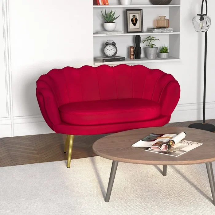 Divano 2 Posti 130x77x77 cm in Velluto Rosso Scuro - immagine 2