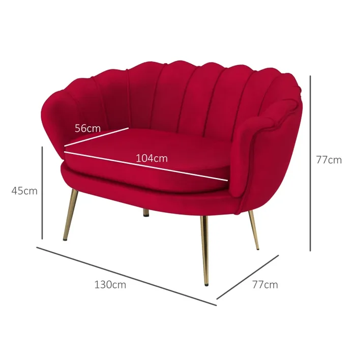 Divano 2 Posti 130x77x77 cm in Velluto Rosso Scuro - immagine 3