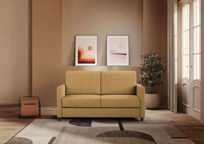 Divano 2 Posti 138x85x85 cm Karay in Tessuto Ocra - immagine 2