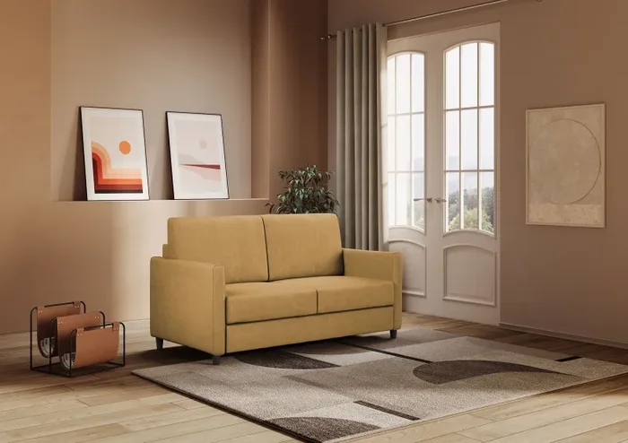 Divano 2 Posti 138x85x85 cm Karay in Tessuto Ocra - immagine 3