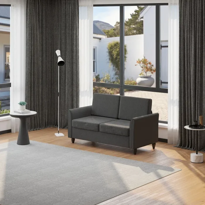 Divano 2 Posti 141x65x78 cm Imbottito con Rivestimento in Lino Grigio Scuro - immagine 2