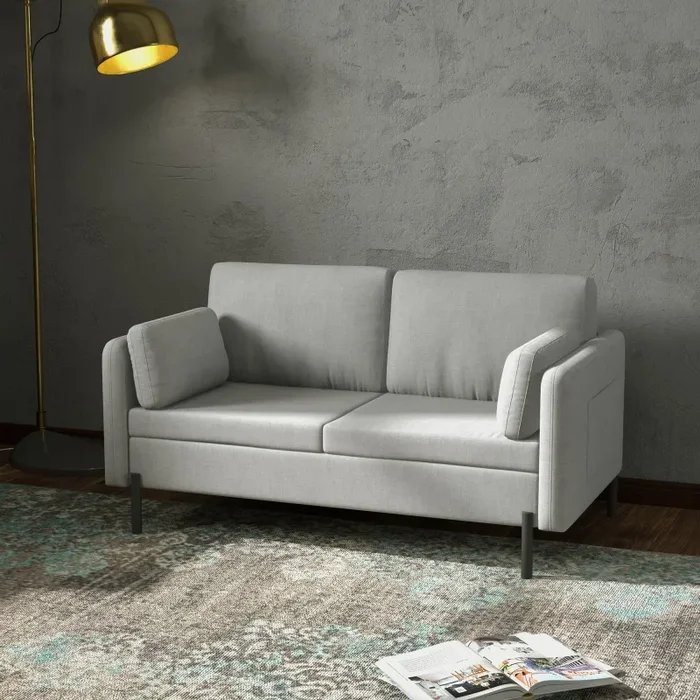 Divano 2 Posti 143x73x77 cm in Tessuto Effetto Lino Grigio Saldi - immagine 2