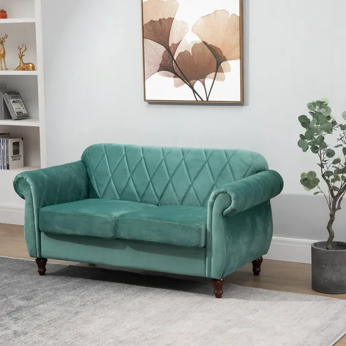 Divano 2 Posti 148x72x76 cm in Tessuto Verde - immagine 2