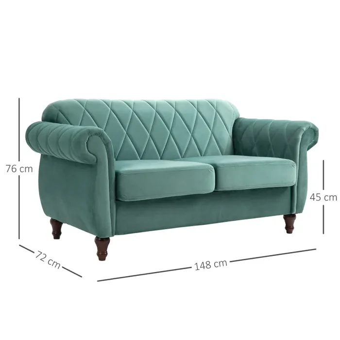 Divano 2 Posti 148x72x76 cm in Tessuto Verde - immagine 3