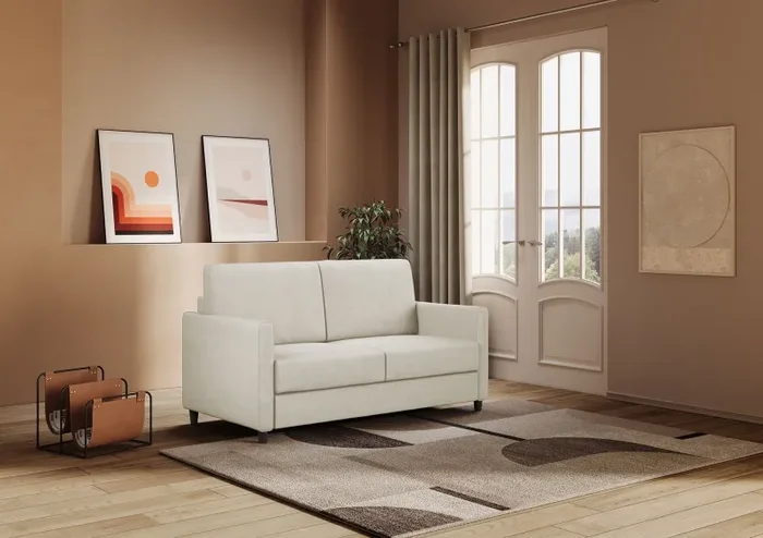 Divano 2 Posti 158x85x85 cm Karay in Tessuto Latte - immagine 3