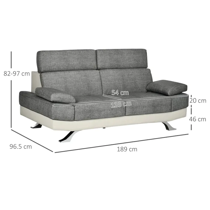 Divano 2 Posti 189×96,5×84 cm in Similpelle Grigio - immagine 3