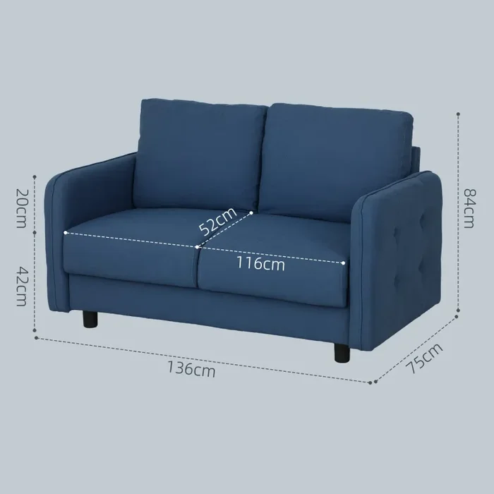 Divano 2 Posti con Cuscini Sfoderabili e Molle a S 136x75x84 cm in Velluto Blu Online - immagine 3