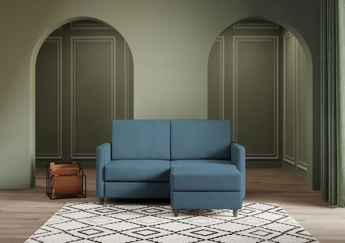 Divano 2 Posti con Pouf 138x155x85 cm Karay in Tessuto Avio - immagine 2