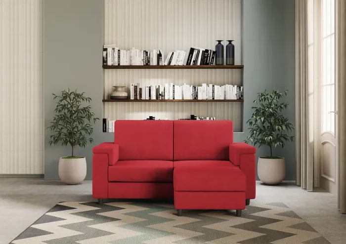 Divano 2 Posti con Pouf 148x155x85 cm Marrak in Tessuto Rosso Online ora - immagine 2