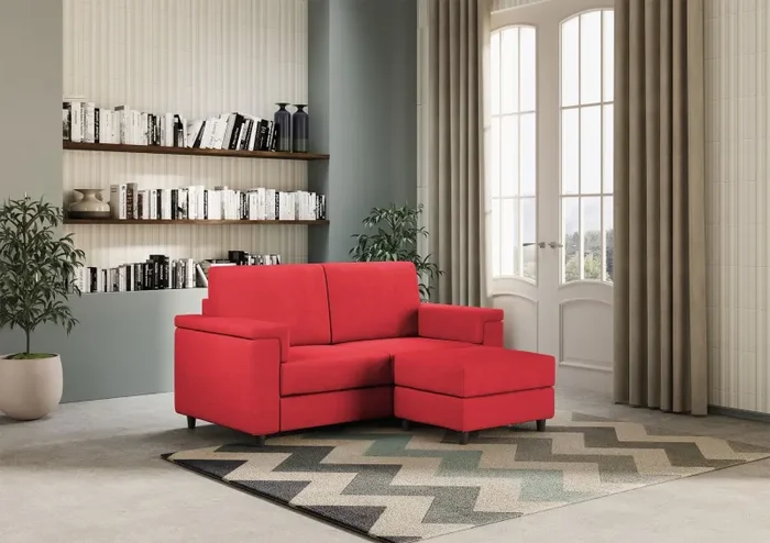 Divano 2 Posti con Pouf 148x155x85 cm Marrak in Tessuto Rosso Online ora - immagine 3