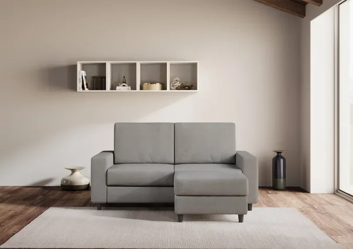 Divano 2 Posti con Pouf 148x155x85 cm Sakar in Tessuto Grigio - immagine 2