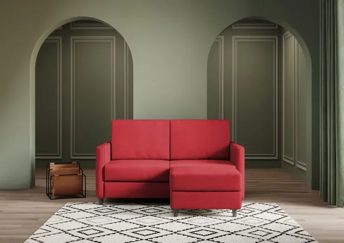Divano 2 Posti con Pouf 158x145x85 cm Karay in Tessuto Rosso - immagine 2