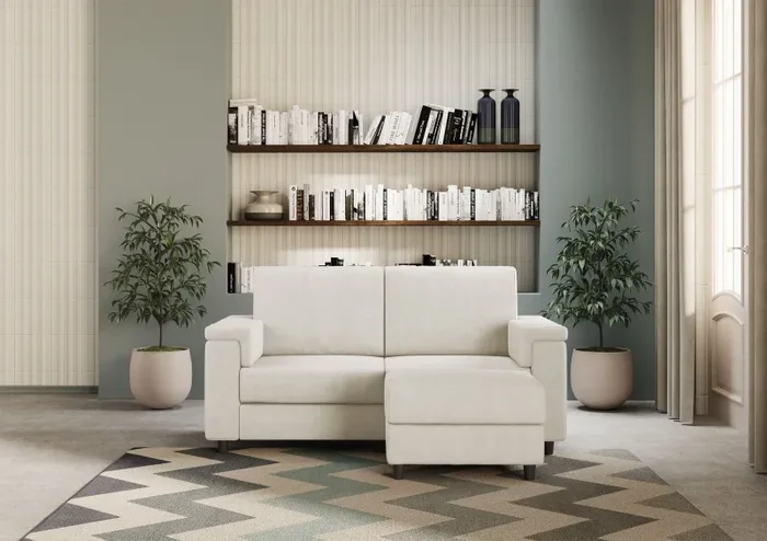 Divano 2 Posti con Pouf 168x145x85 cm Marrak in Tessuto Latte - immagine 2
