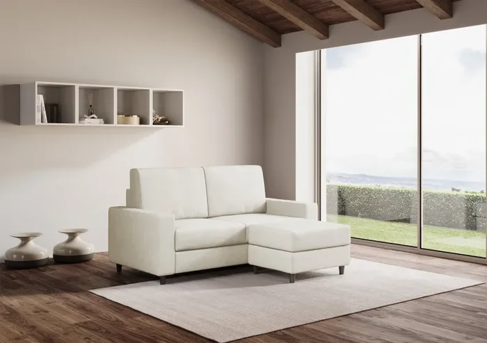 Divano 2 Posti con Pouf 168x145x85 cm Sakar in Tessuto Latte Online - immagine 3