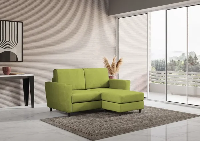 Divano 2 Posti con Pouf 172x145x85 cm Yasel in Tessuto Verde - immagine 3