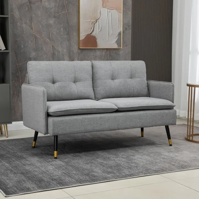 Divano 2 Posti in Tessuto 139x68x80 cm con Cuscini Imbottiti e Gambe in Acciaio Grigio - immagine 2