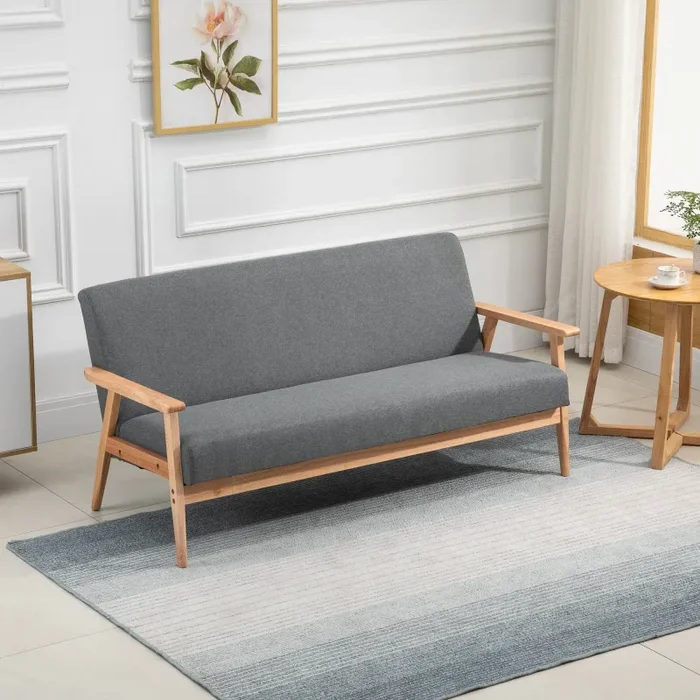 Divano 3 Posti 154,5x68x73 cm in Tessuto e Legno Grigio - immagine 2